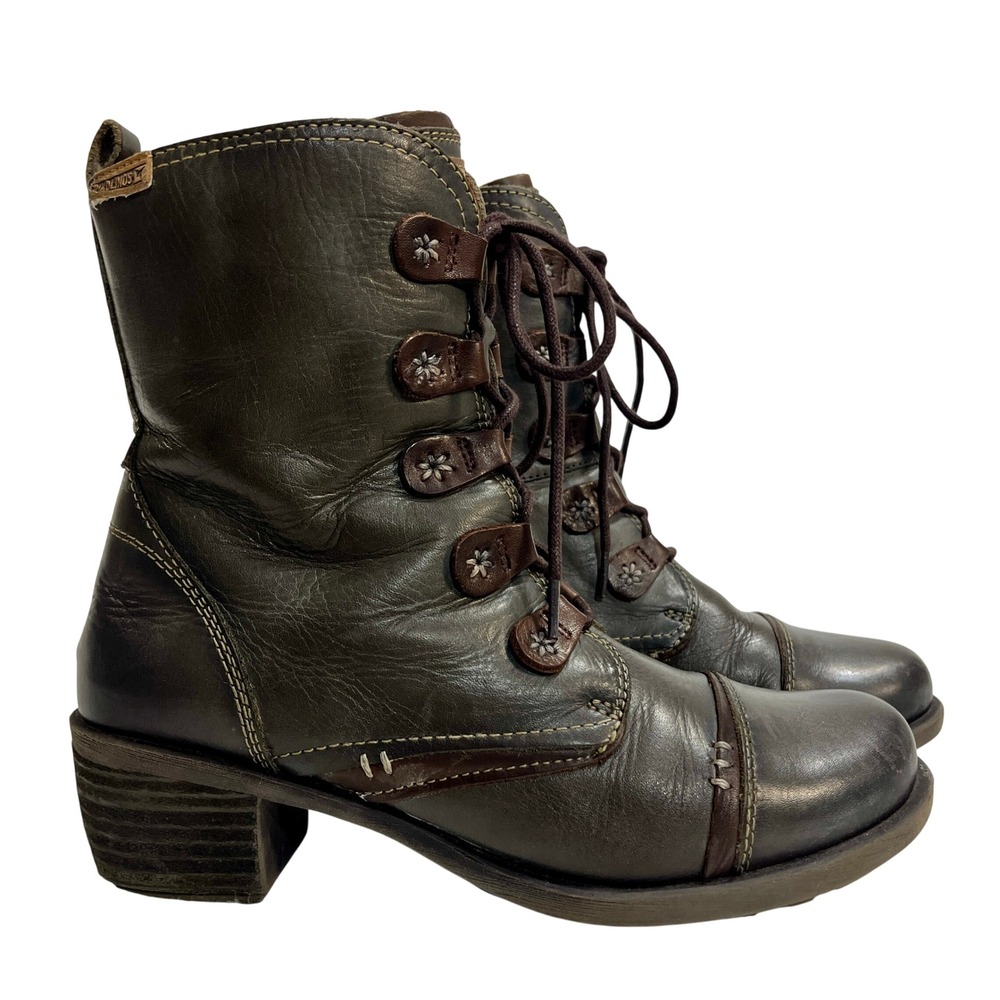 Pikolinos Le Mans 37 Lead Gray Leather Lace Up Boho Goth Dark Romantic